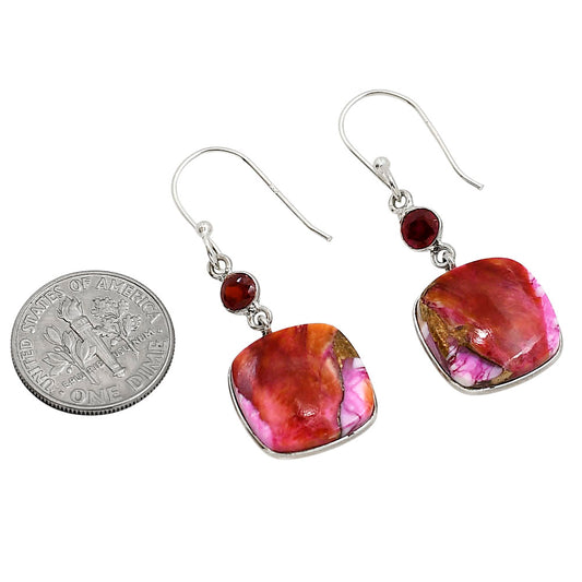 Kingman Orange Dahlia Turquoise and Garnet Earrings E-1002 SDE91270