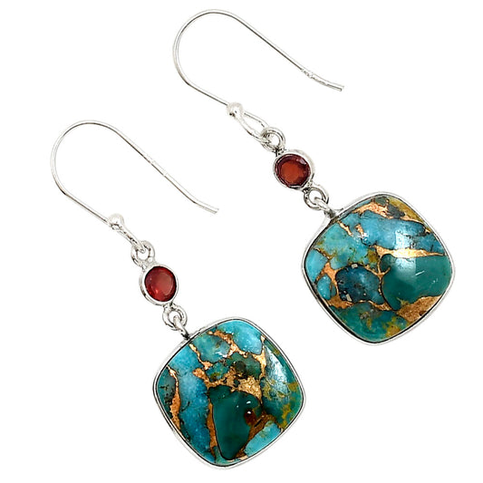 Kingman Copper Teal Turquoise and Garnet Earrings E-1002 SDE91271