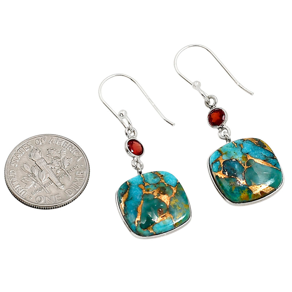 Kingman Copper Teal Turquoise and Garnet Earrings E-1002 SDE91271