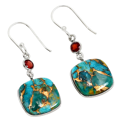 Kingman Copper Teal Turquoise and Garnet Earrings E-1002 SDE91271