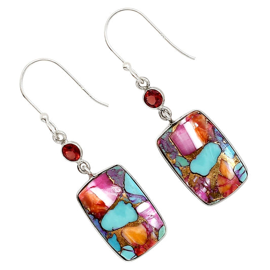 Kingman Orange Dahlia Turquoise and Garnet Earrings E-1002 SDE91272