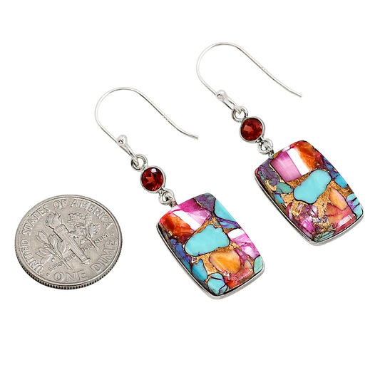 Kingman Orange Dahlia Turquoise and Garnet Earrings E-1002 SDE91272