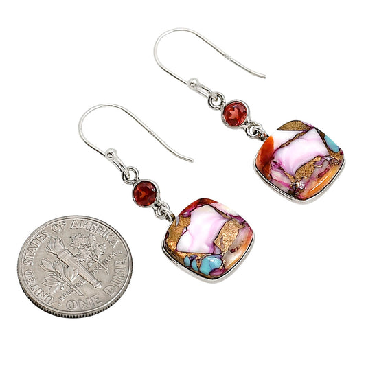 Kingman Orange Dahlia Turquoise and Garnet Earrings E-1002 SDE91278