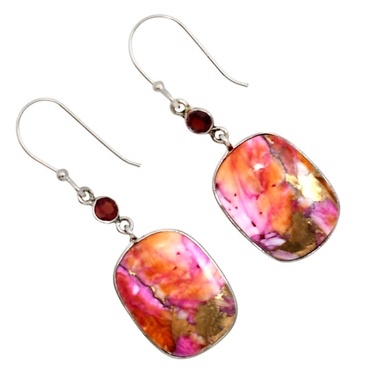 Kingman Orange Dahlia Turquoise and Garnet Earrings E-1002 SDE91279