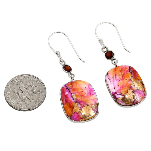 Kingman Orange Dahlia Turquoise and Garnet Earrings E-1002 SDE91279