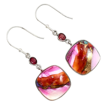 Kingman Orange Dahlia Turquoise and Garnet Earrings E-1002 SDE91281