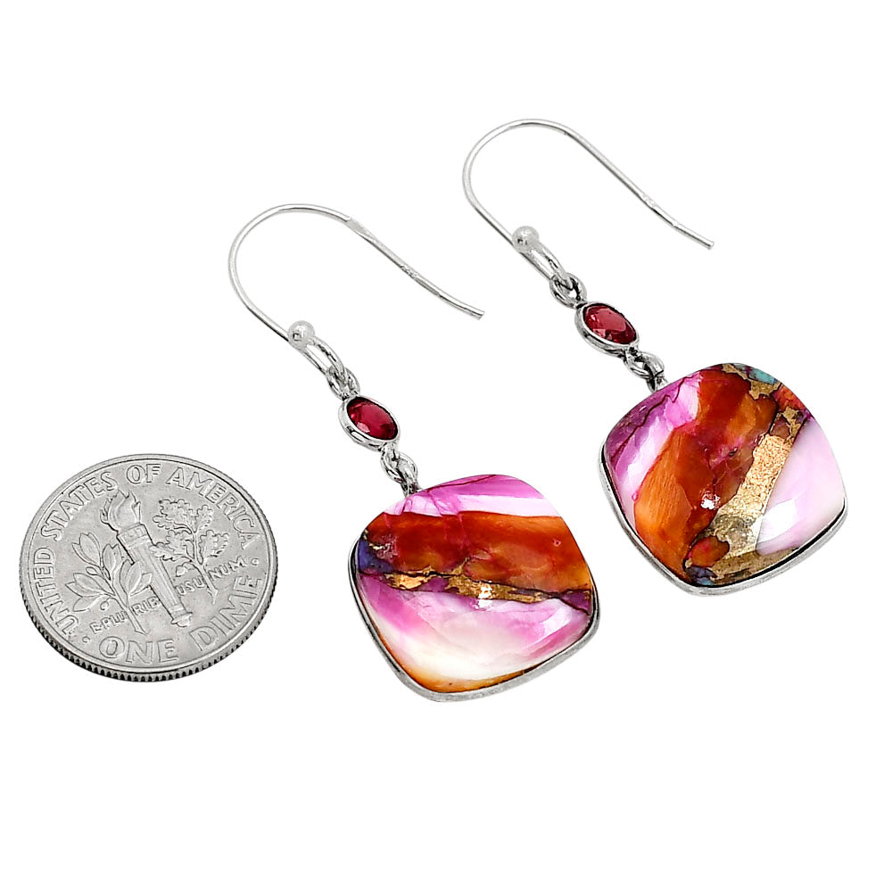 Kingman Orange Dahlia Turquoise and Garnet Earrings E-1002 SDE91281