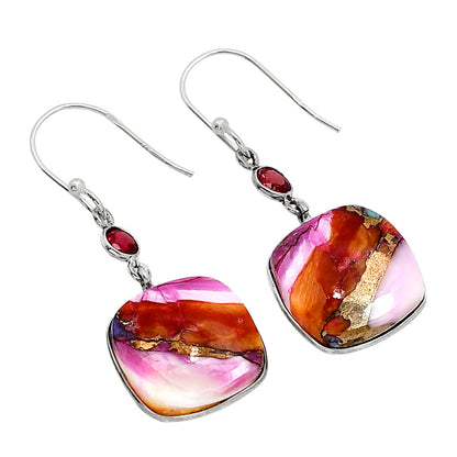 Kingman Orange Dahlia Turquoise and Garnet Earrings E-1002 SDE91281