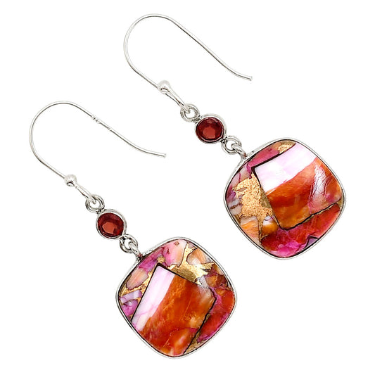 Kingman Orange Dahlia Turquoise and Garnet Earrings E-1002 SDE91282