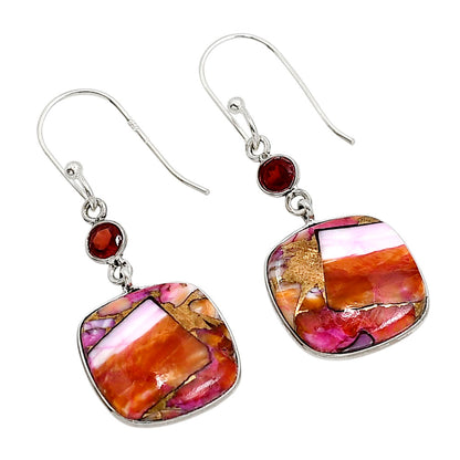 Kingman Orange Dahlia Turquoise and Garnet Earrings E-1002 SDE91282