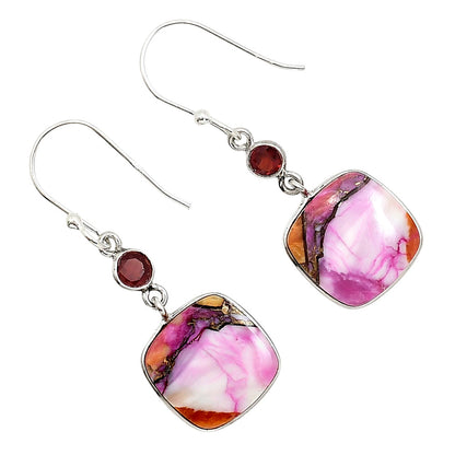 Kingman Orange Dahlia Turquoise and Garnet Earrings E-1002 SDE91283