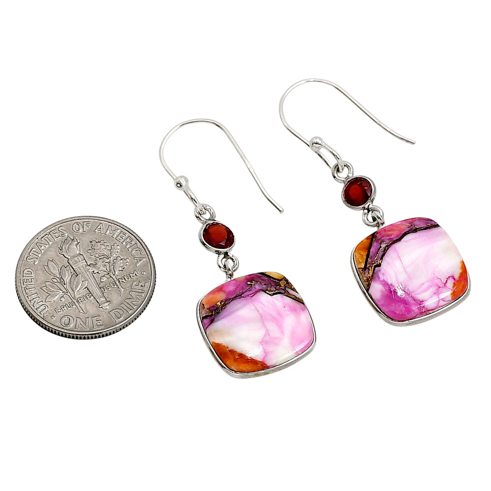 Kingman Orange Dahlia Turquoise and Garnet Earrings E-1002 SDE91283