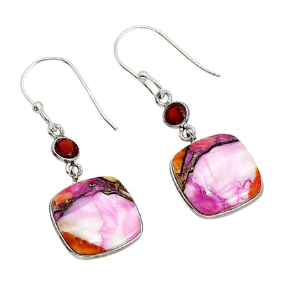 Kingman Orange Dahlia Turquoise and Garnet Earrings E-1002 SDE91283