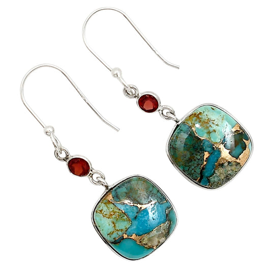 Kingman Copper Teal Turquoise and Garnet Earrings E-1002 SDE91285