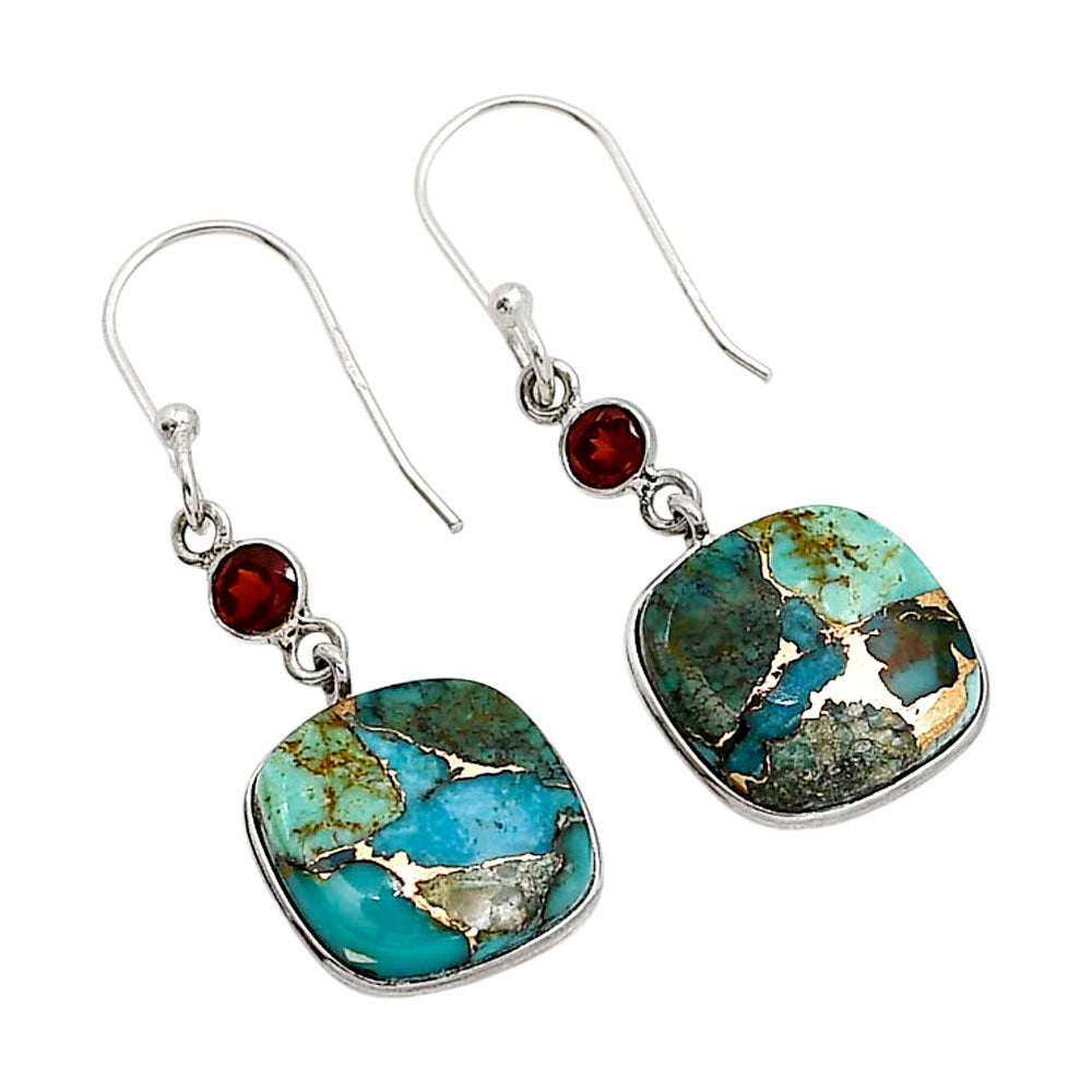 Kingman Copper Teal Turquoise and Garnet Earrings E-1002 SDE91285