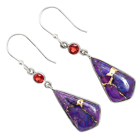 Copper Purple Turquoise and Garnet Earrings E-1002 SDE91288