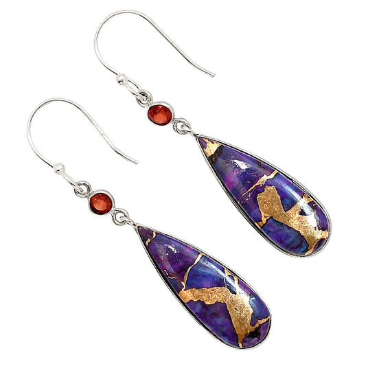 Copper Purple Turquoise and Garnet Earrings E-1002 SDE91290