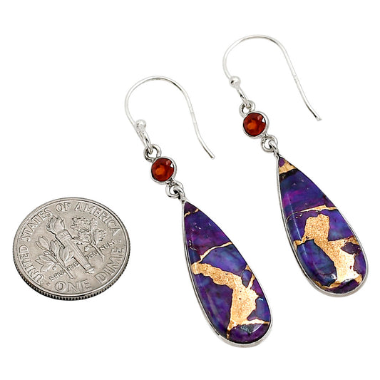 Copper Purple Turquoise and Garnet Earrings E-1002 SDE91290