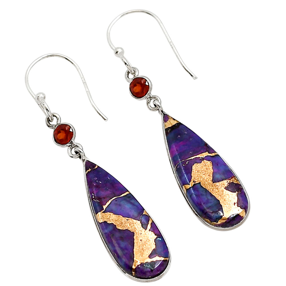 Copper Purple Turquoise and Garnet Earrings E-1002 SDE91290