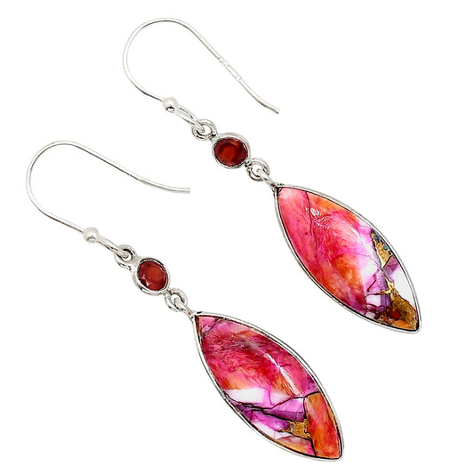 Kingman Orange Dahlia Turquoise and Garnet Earrings E-1002 SDE91298