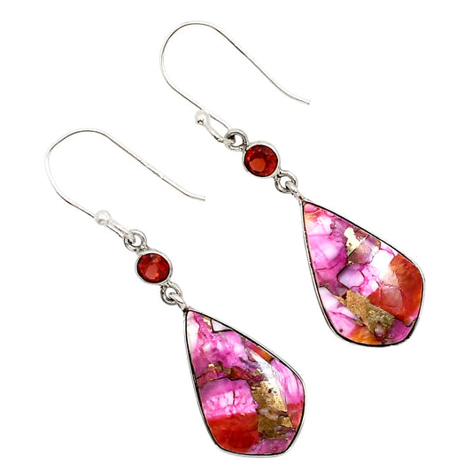 Kingman Orange Dahlia Turquoise and Garnet Earrings E-1002 SDE91301