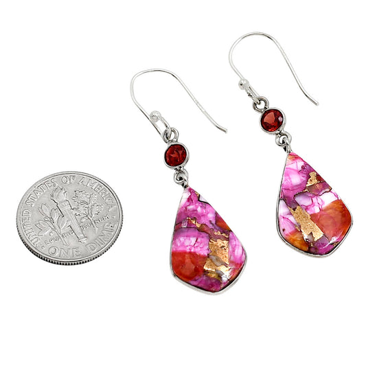 Kingman Orange Dahlia Turquoise and Garnet Earrings E-1002 SDE91301