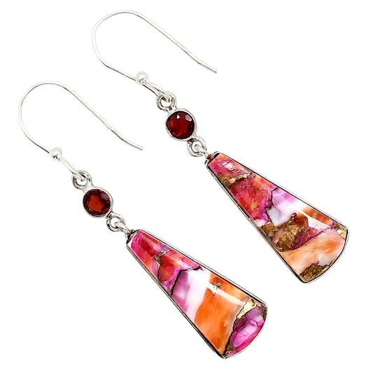 Kingman Orange Dahlia Turquoise and Garnet Earrings E-1002 SDE91302