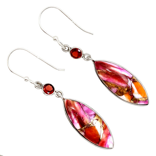 Kingman Orange Dahlia Turquoise and Garnet Earrings E-1002 SDE91307