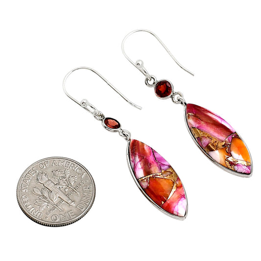 Kingman Orange Dahlia Turquoise and Garnet Earrings E-1002 SDE91307