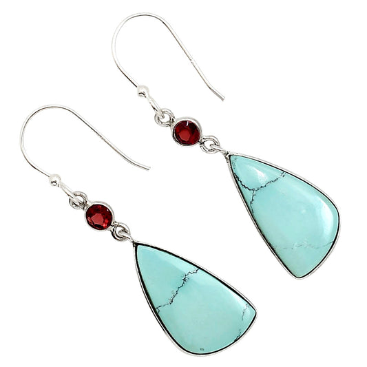 Natural Rare Turquoise Nevada Aztec Mt and Garnet Earrings E-1002 SDE91310