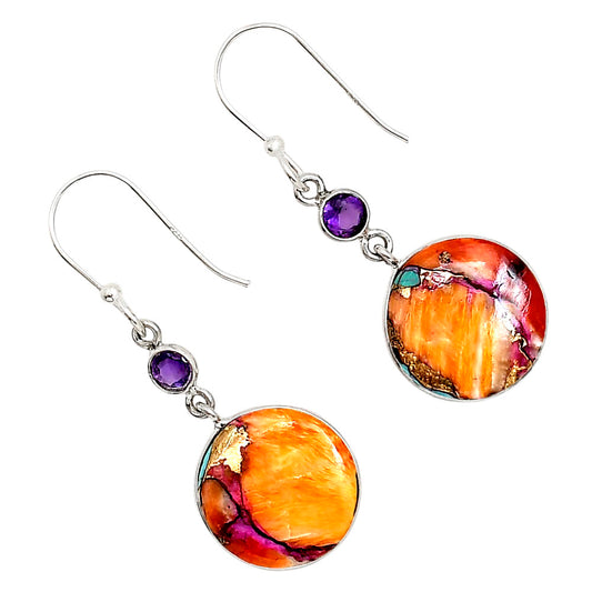 Kingman Orange Dahlia Turquoise and Amethyst Earrings E-1002 SDE91315