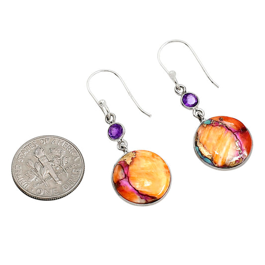 Kingman Orange Dahlia Turquoise and Amethyst Earrings E-1002 SDE91315