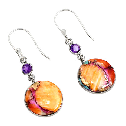 Kingman Orange Dahlia Turquoise and Amethyst Earrings E-1002 SDE91315
