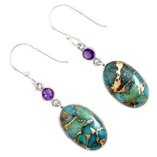 Kingman Copper Teal Turquoise and Amethyst Earrings E-1002 SDE91325