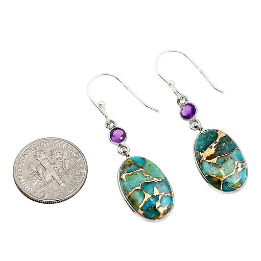 Kingman Copper Teal Turquoise and Amethyst Earrings E-1002 SDE91325