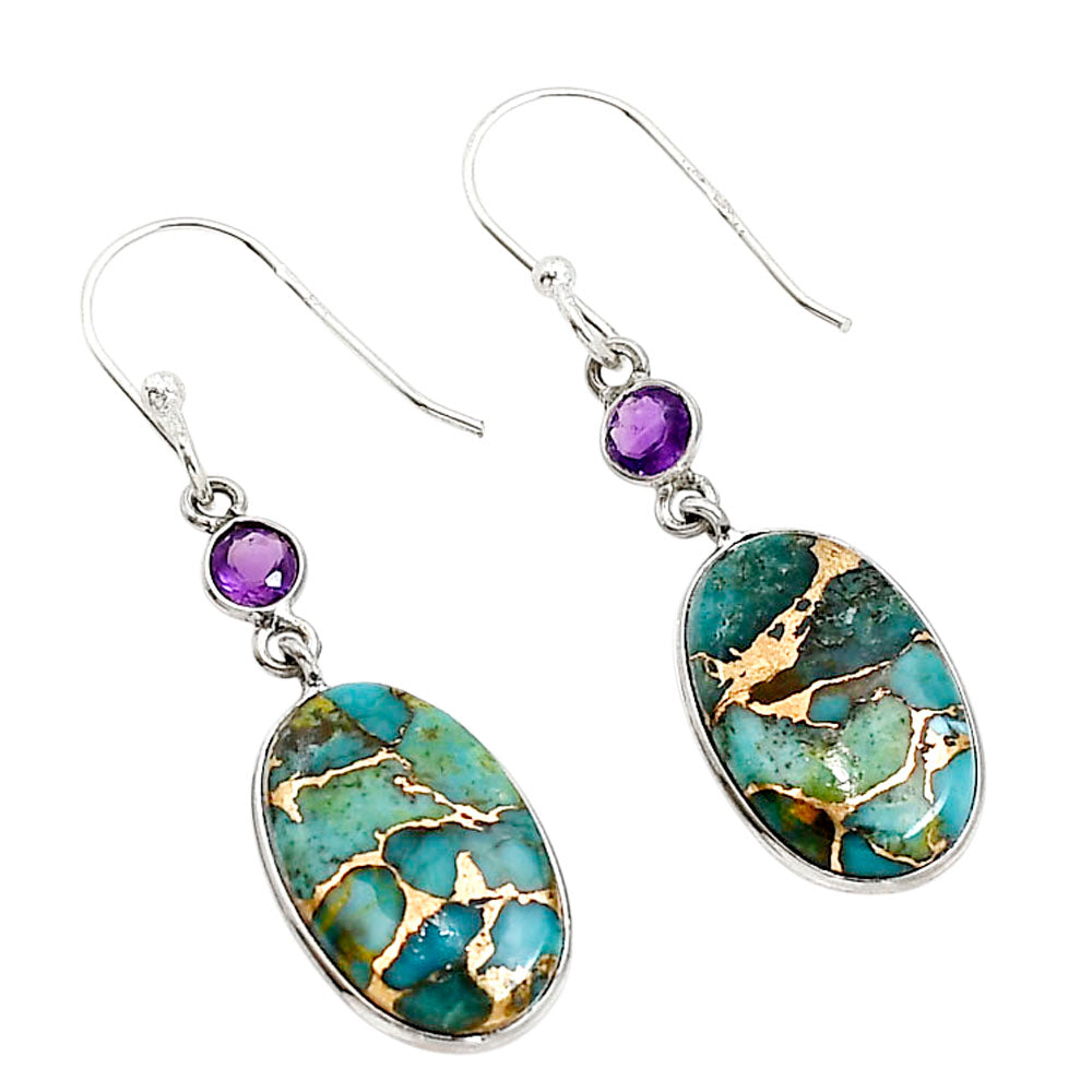Kingman Copper Teal Turquoise and Amethyst Earrings E-1002 SDE91325