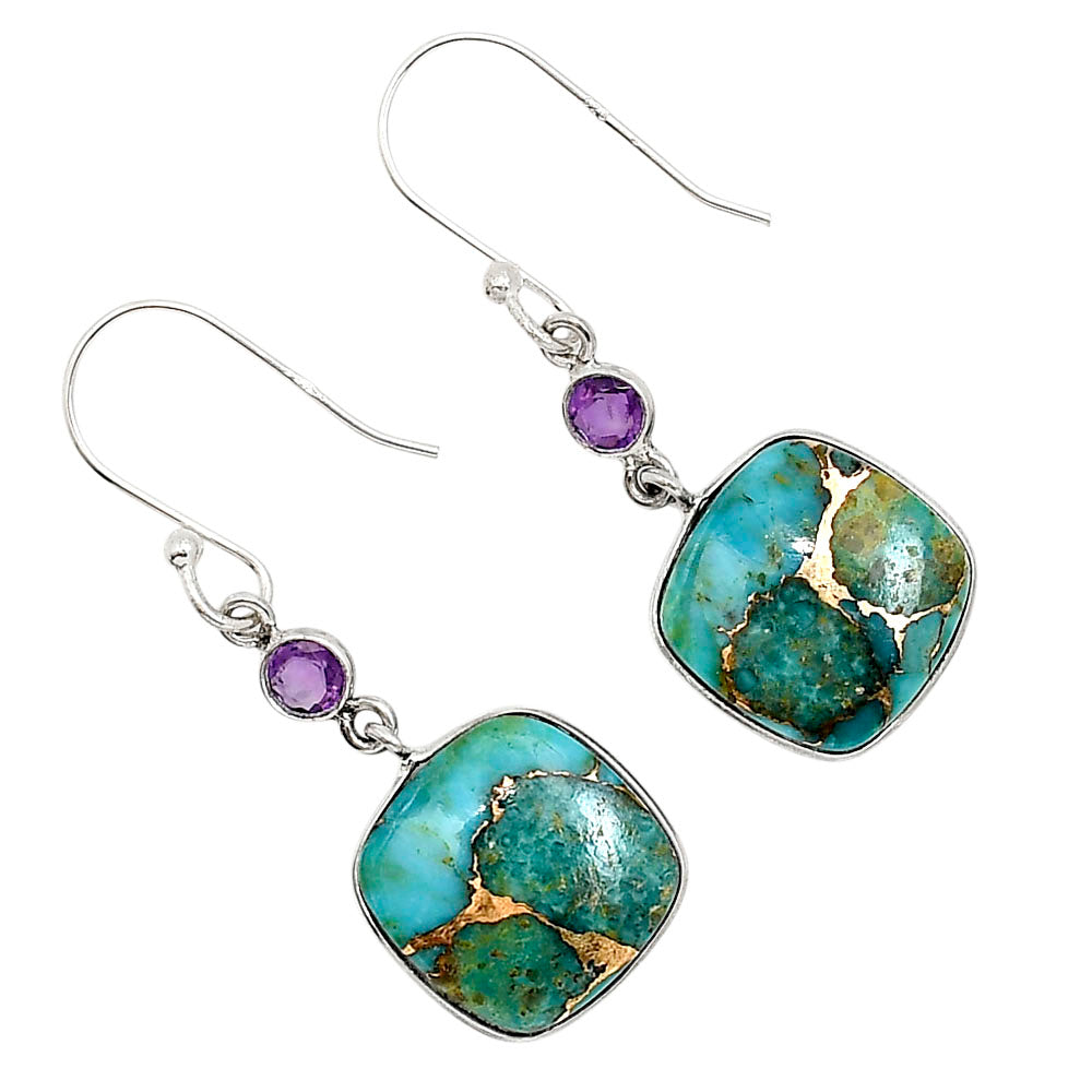 Kingman Copper Teal Turquoise and Amethyst Earrings E-1002 SDE91330