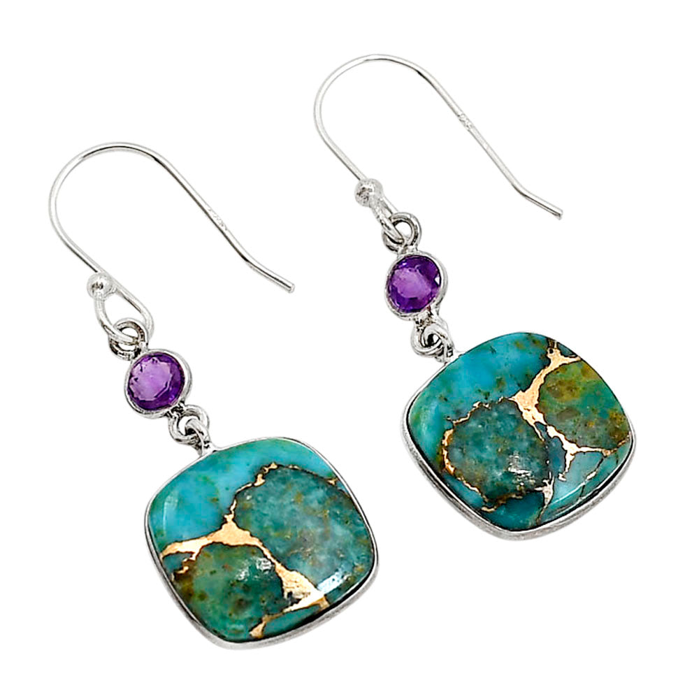 Kingman Copper Teal Turquoise and Amethyst Earrings E-1002 SDE91330