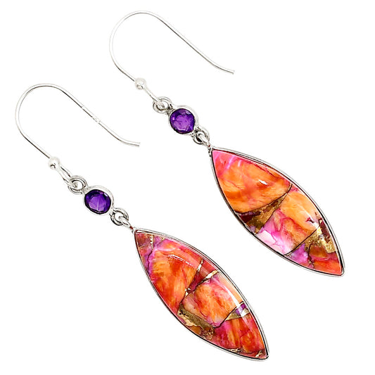 Kingman Orange Dahlia Turquoise and Amethyst Earrings E-1002 SDE91343