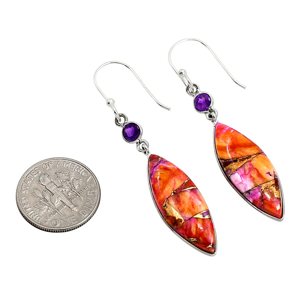 Kingman Orange Dahlia Turquoise and Amethyst Earrings E-1002 SDE91343
