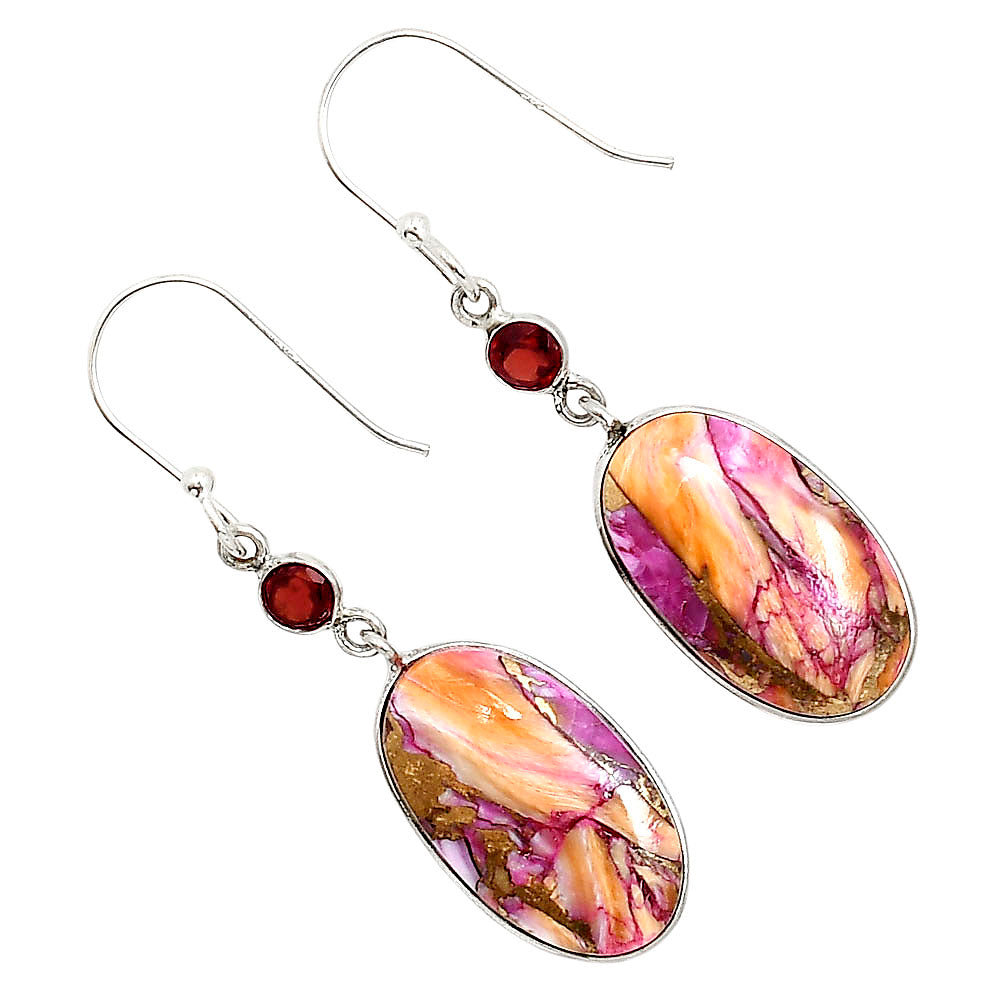 Kingman Orange Dahlia Turquoise and Garnet Earrings E-1002 SDE91353