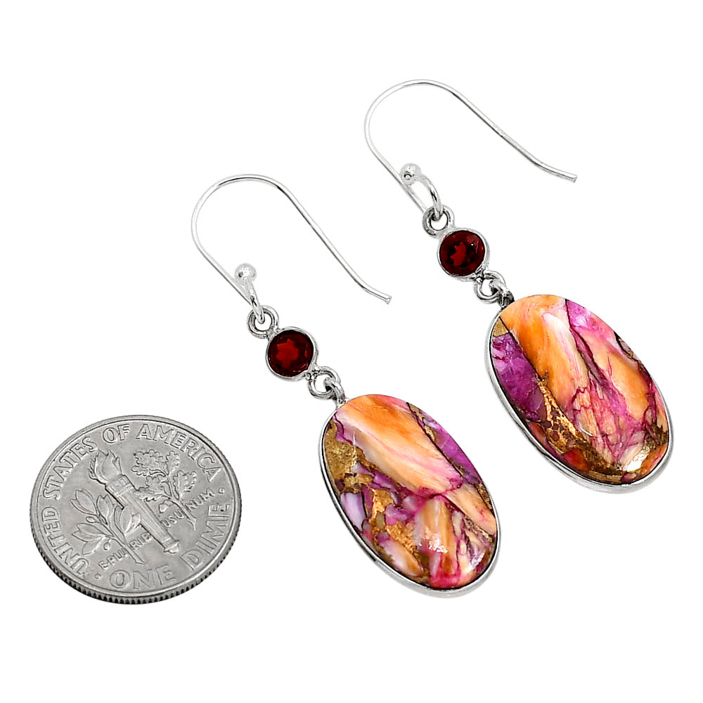 Kingman Orange Dahlia Turquoise and Garnet Earrings E-1002 SDE91353