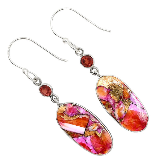 Kingman Orange Dahlia Turquoise and Garnet Earrings E-1002 SDE91357