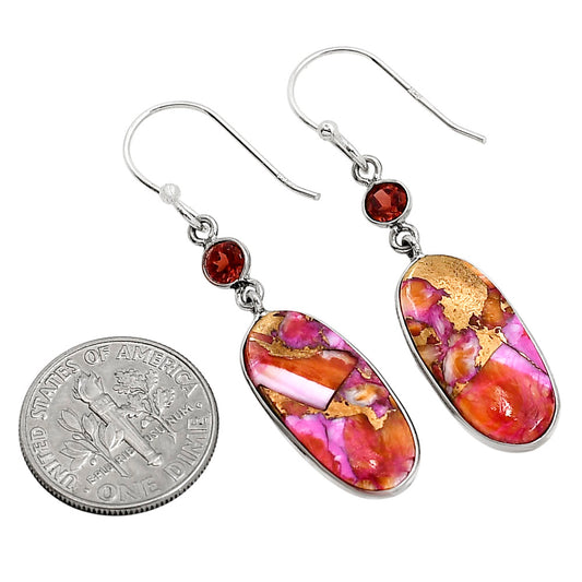 Kingman Orange Dahlia Turquoise and Garnet Earrings E-1002 SDE91357