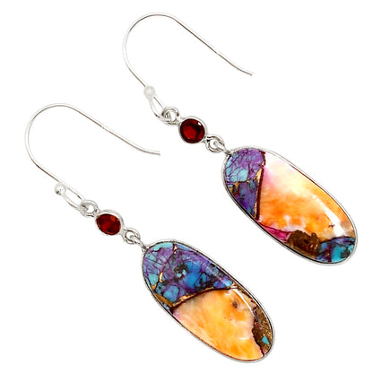 Kingman Orange Dahlia Turquoise and Garnet Earrings E-1002 SDE91358