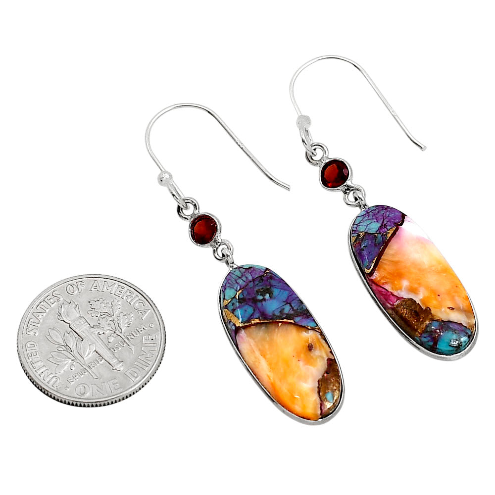 Kingman Orange Dahlia Turquoise and Garnet Earrings E-1002 SDE91358