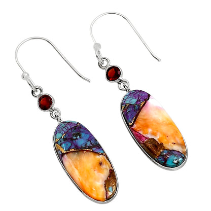 Kingman Orange Dahlia Turquoise and Garnet Earrings E-1002 SDE91358