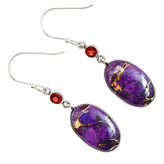 Copper Purple Turquoise and Garnet Earrings E-1002 SDE91360