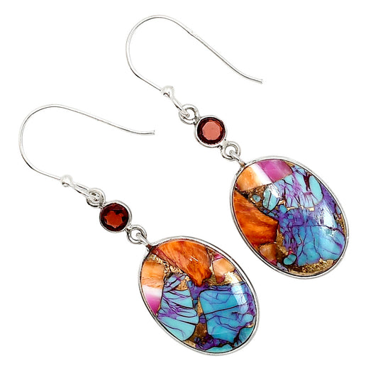 Kingman Orange Dahlia Turquoise and Garnet Earrings E-1002 SDE91361