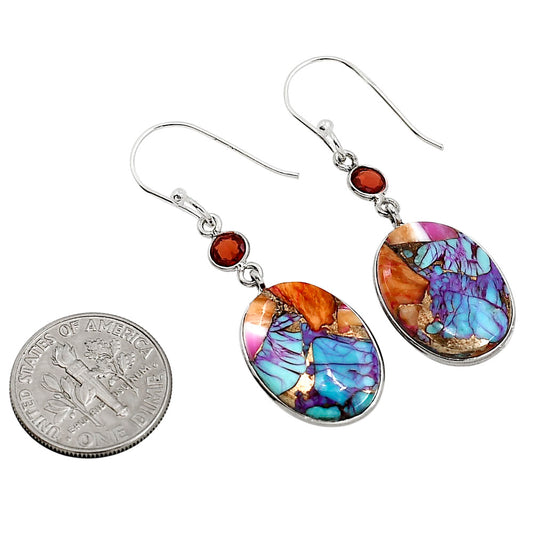 Kingman Orange Dahlia Turquoise and Garnet Earrings E-1002 SDE91361